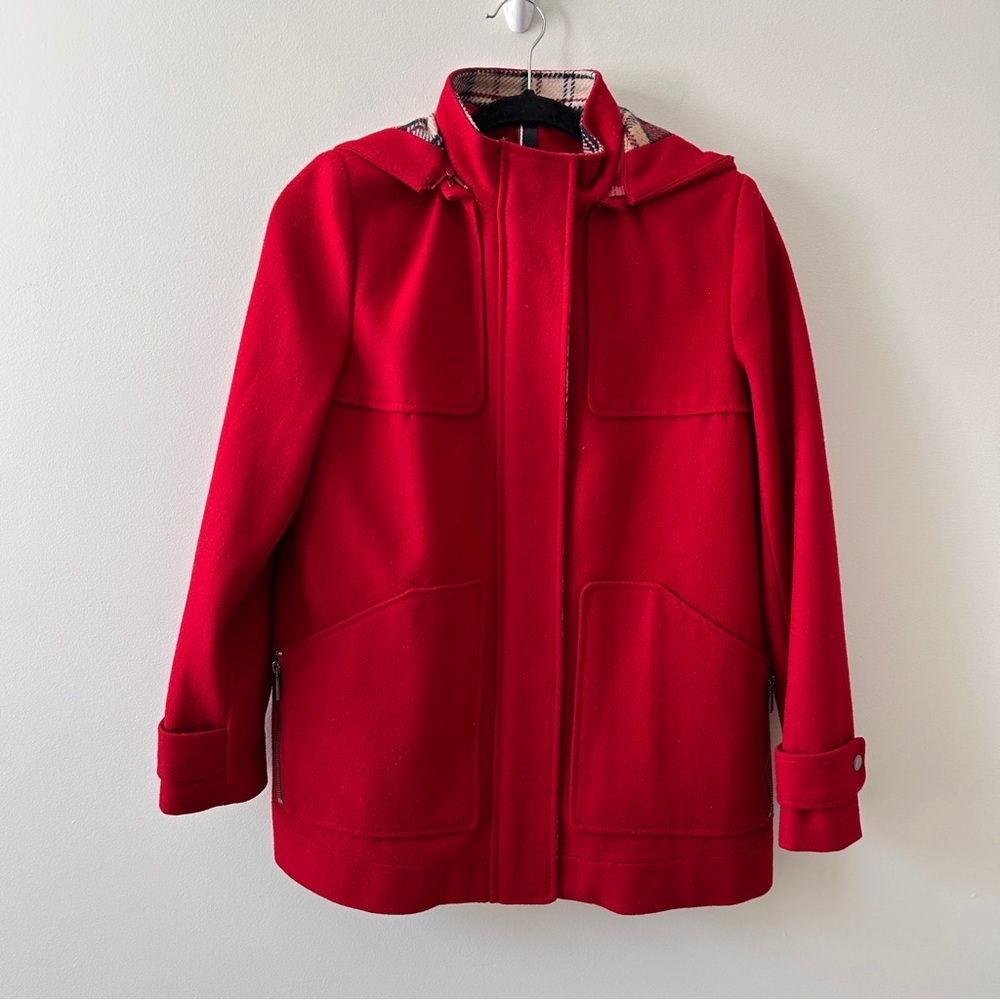 Tommy Hilfiger Women’s Small Wool Blend Coat Jacket Red Hooded Preppy Church EUC - Picture 1 of 15